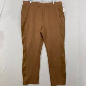 New Wynne Collection 1X Brown Camel Stretch Slim Leg Faux Lather Pull-on Pants